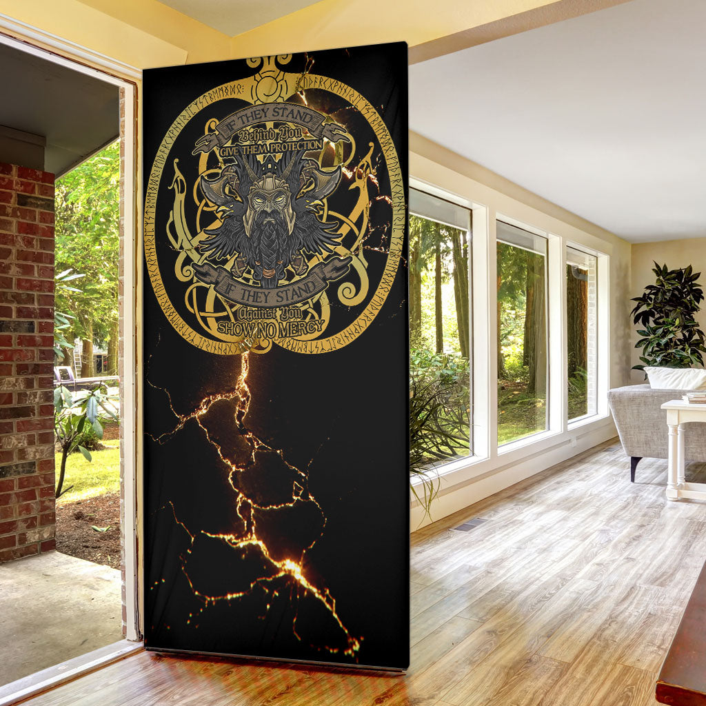 Viking Warrior Guardian Quote Door Cover Runic Circle Odin Ravens Mythology Dark Gold