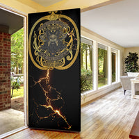 Viking Warrior Guardian Quote Door Cover Runic Circle Odin Ravens Mythology Dark Gold