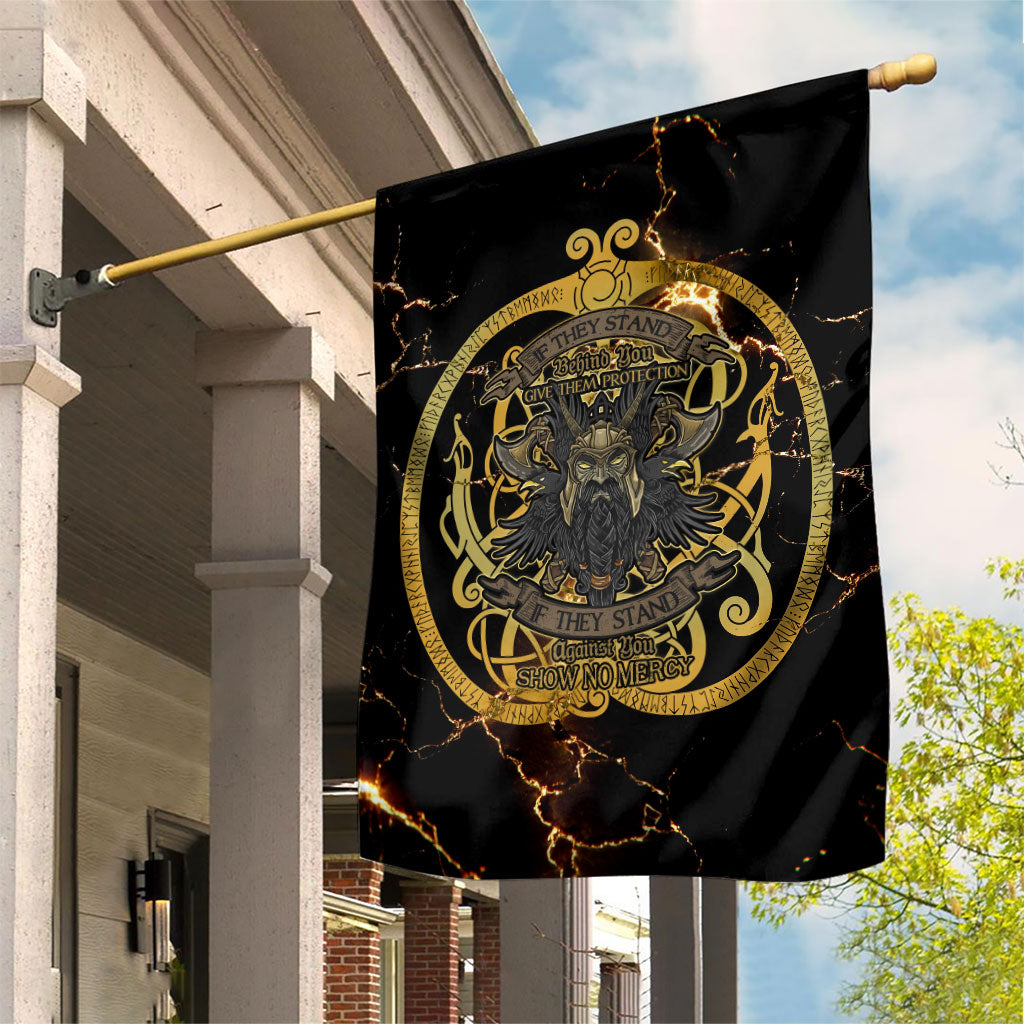 Viking Warrior Guardian Quote Garden Flag Runic Circle Odin Ravens Mythology Dark Gold