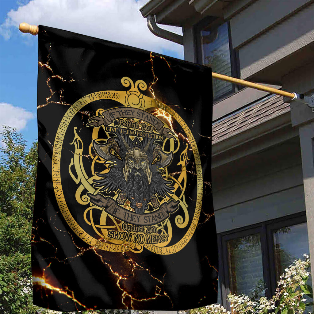 Viking Warrior Guardian Quote Garden Flag Runic Circle Odin Ravens Mythology Dark Gold