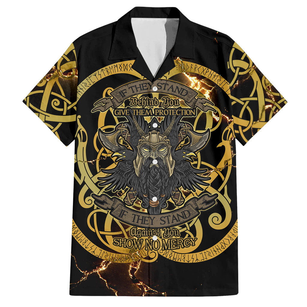 Viking Warrior Guardian Quote Hawaiian Shirt Runic Circle Odin Ravens Mythology Dark Gold
