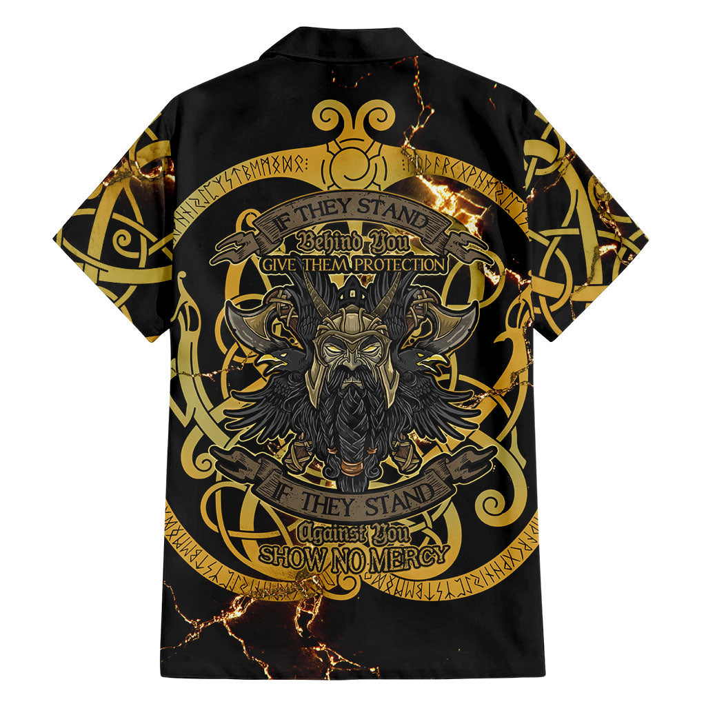 Viking Warrior Guardian Quote Hawaiian Shirt Runic Circle Odin Ravens Mythology Dark Gold