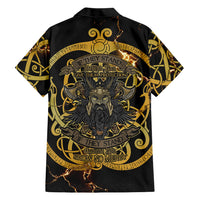Viking Warrior Guardian Quote Hawaiian Shirt Runic Circle Odin Ravens Mythology Dark Gold