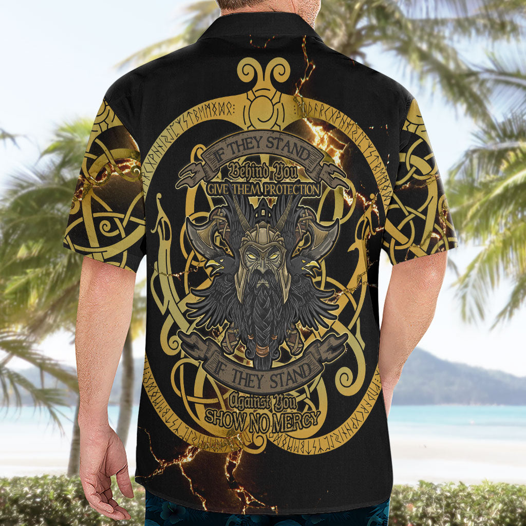 Viking Warrior Guardian Quote Hawaiian Shirt Runic Circle Odin Ravens Mythology Dark Gold