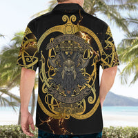 Viking Warrior Guardian Quote Hawaiian Shirt Runic Circle Odin Ravens Mythology Dark Gold
