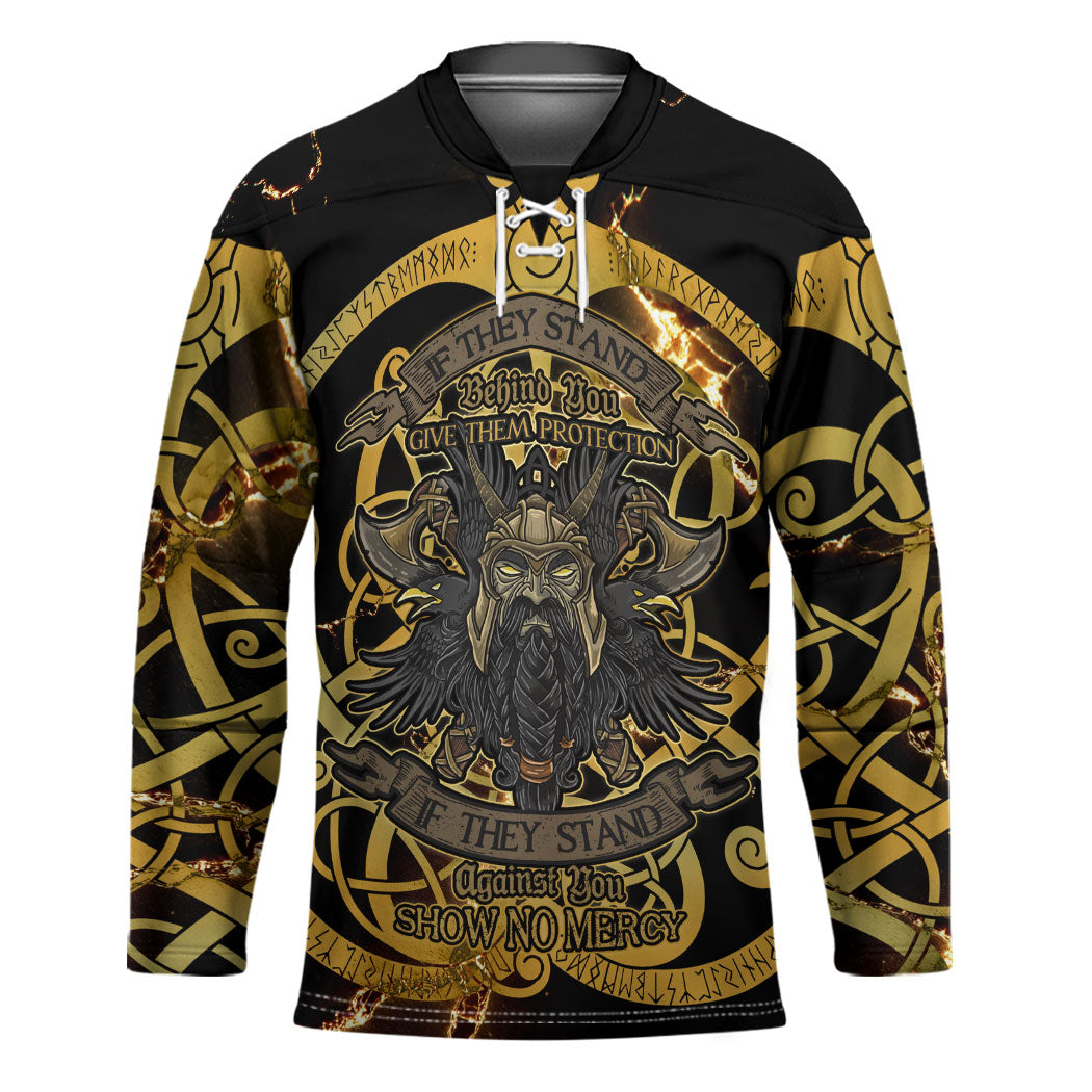 Viking Warrior Guardian Quote Hockey Jersey Runic Circle Odin Ravens Mythology Dark Gold