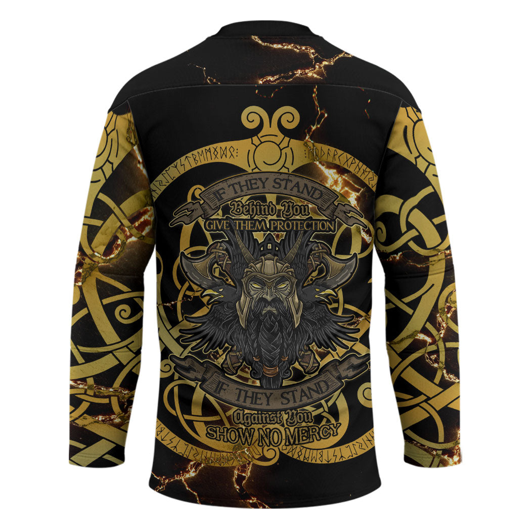 Viking Warrior Guardian Quote Hockey Jersey Runic Circle Odin Ravens Mythology Dark Gold