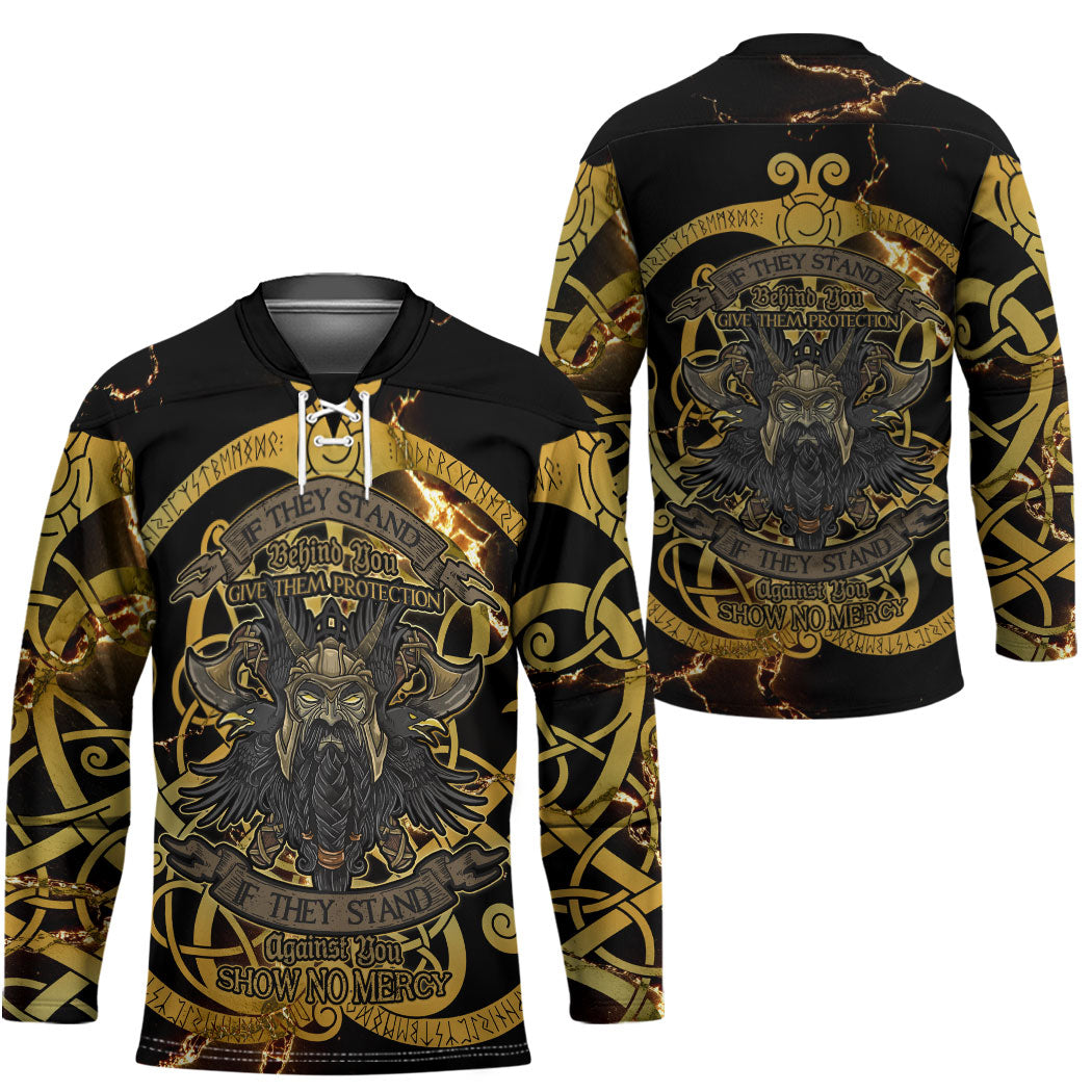 Viking Warrior Guardian Quote Hockey Jersey Runic Circle Odin Ravens Mythology Dark Gold