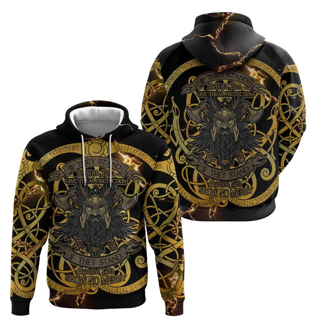 Viking Warrior Guardian Quote Hoodie Runic Circle Odin Ravens Mythology Dark Gold