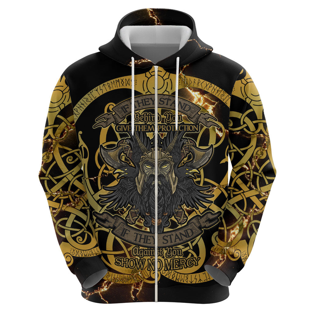 Viking Warrior Guardian Quote Hoodie Runic Circle Odin Ravens Mythology Dark Gold
