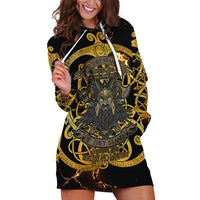 Viking Warrior Guardian Quote Hoodie Dress Runic Circle Odin Ravens Mythology Dark Gold