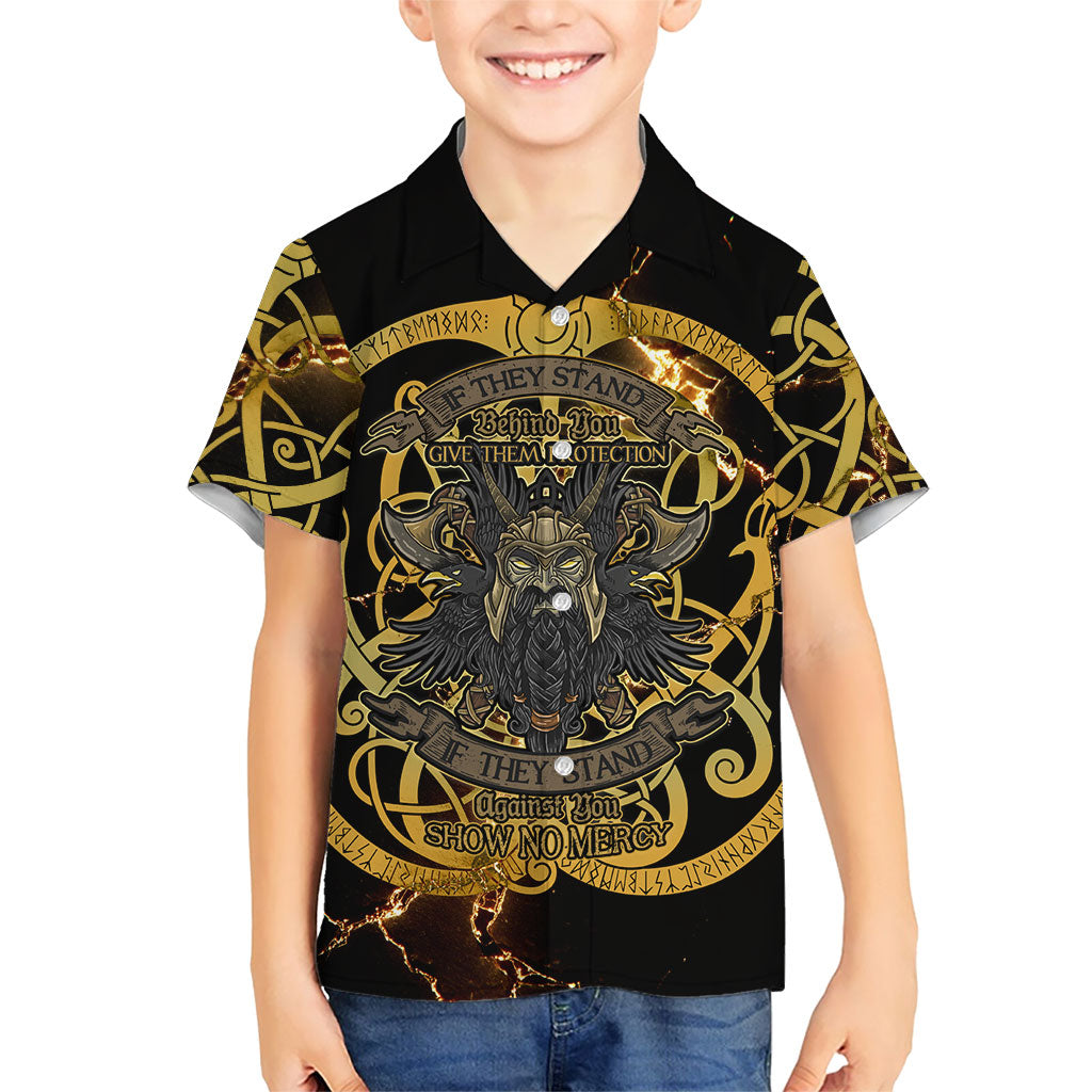 Viking Warrior Guardian Quote Kid Hawaiian Shirt Runic Circle Odin Ravens Mythology Dark Gold