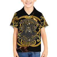 Viking Warrior Guardian Quote Kid Hawaiian Shirt Runic Circle Odin Ravens Mythology Dark Gold