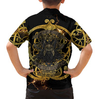 Viking Warrior Guardian Quote Kid Hawaiian Shirt Runic Circle Odin Ravens Mythology Dark Gold