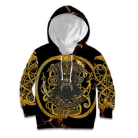 Viking Warrior Guardian Quote Kid Hoodie Runic Circle Odin Ravens Mythology Dark Gold