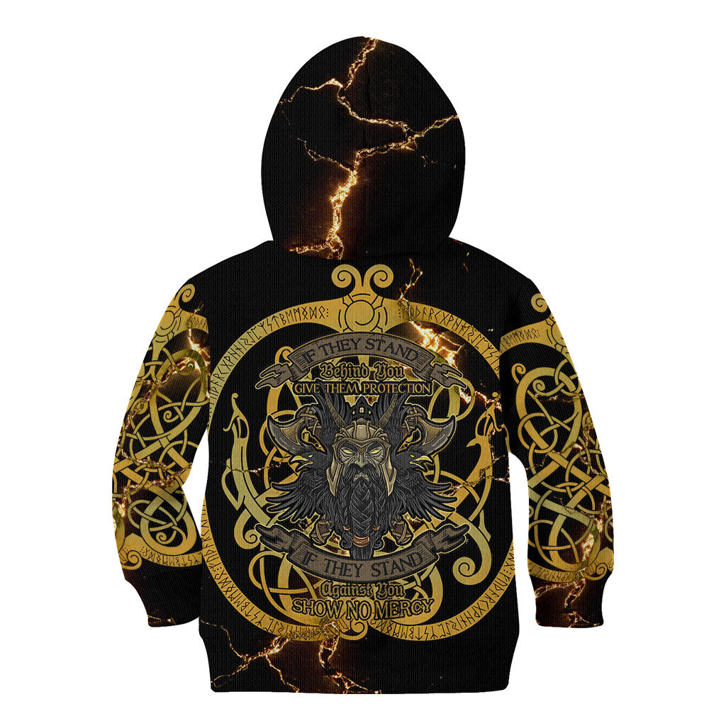 Viking Warrior Guardian Quote Kid Hoodie Runic Circle Odin Ravens Mythology Dark Gold