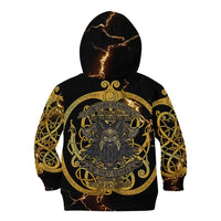 Viking Warrior Guardian Quote Kid Hoodie Runic Circle Odin Ravens Mythology Dark Gold