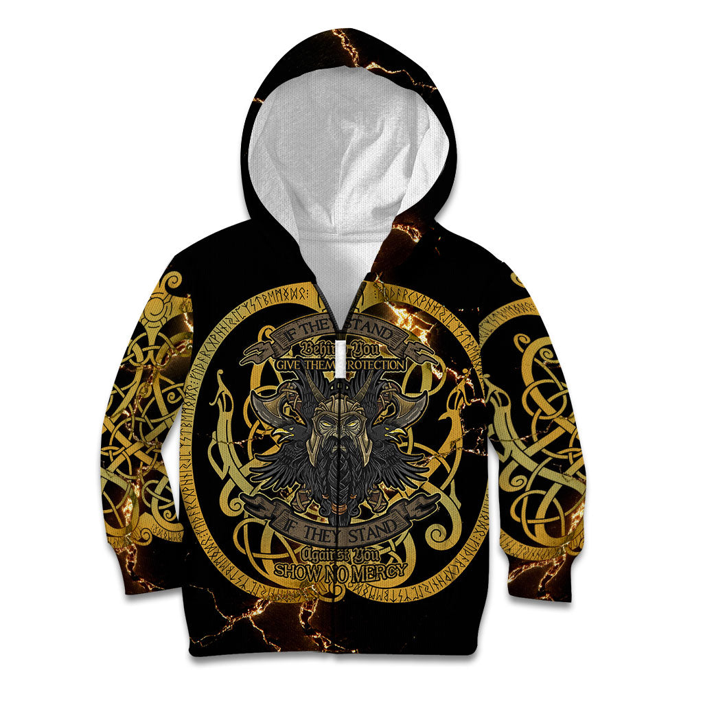 Viking Warrior Guardian Quote Kid Hoodie Runic Circle Odin Ravens Mythology Dark Gold