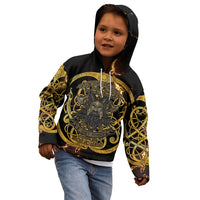 Viking Warrior Guardian Quote Kid Hoodie Runic Circle Odin Ravens Mythology Dark Gold