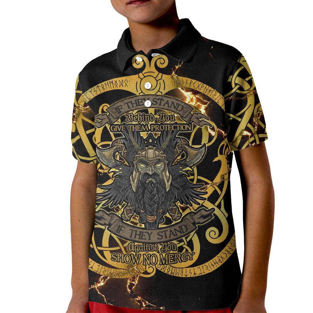 Viking Warrior Guardian Quote Kid Polo Shirt Runic Circle Odin Ravens Mythology Dark Gold