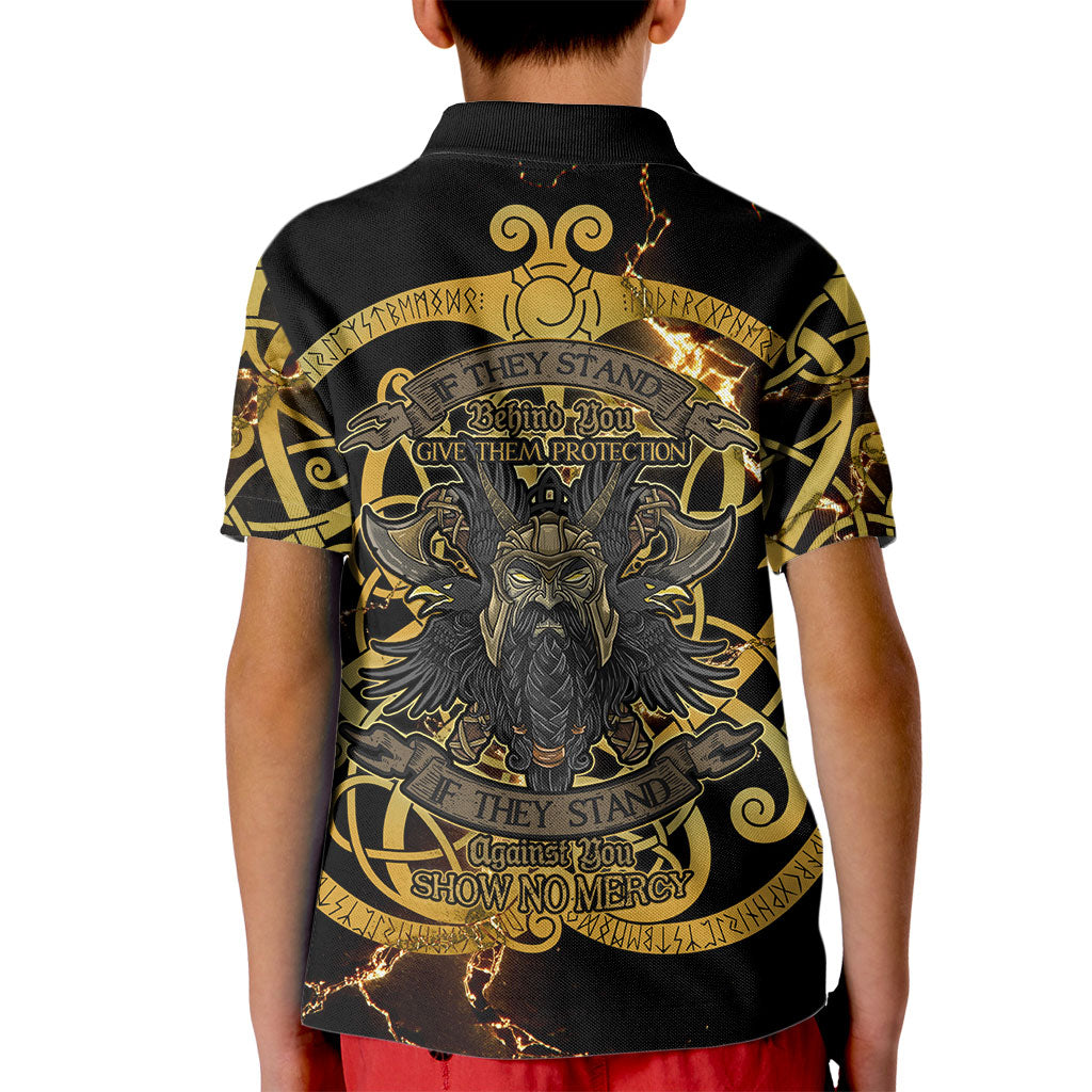 Viking Warrior Guardian Quote Kid Polo Shirt Runic Circle Odin Ravens Mythology Dark Gold