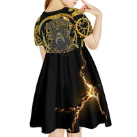 Viking Warrior Guardian Quote Kid Short Sleeve Dress Runic Circle Odin Ravens Mythology Dark Gold