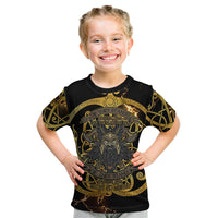 Viking Warrior Guardian Quote Kid T Shirt Runic Circle Odin Ravens Mythology Dark Gold