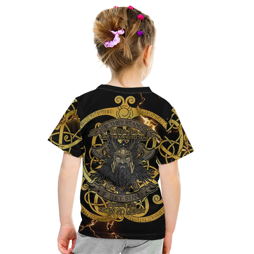Viking Warrior Guardian Quote Kid T Shirt Runic Circle Odin Ravens Mythology Dark Gold