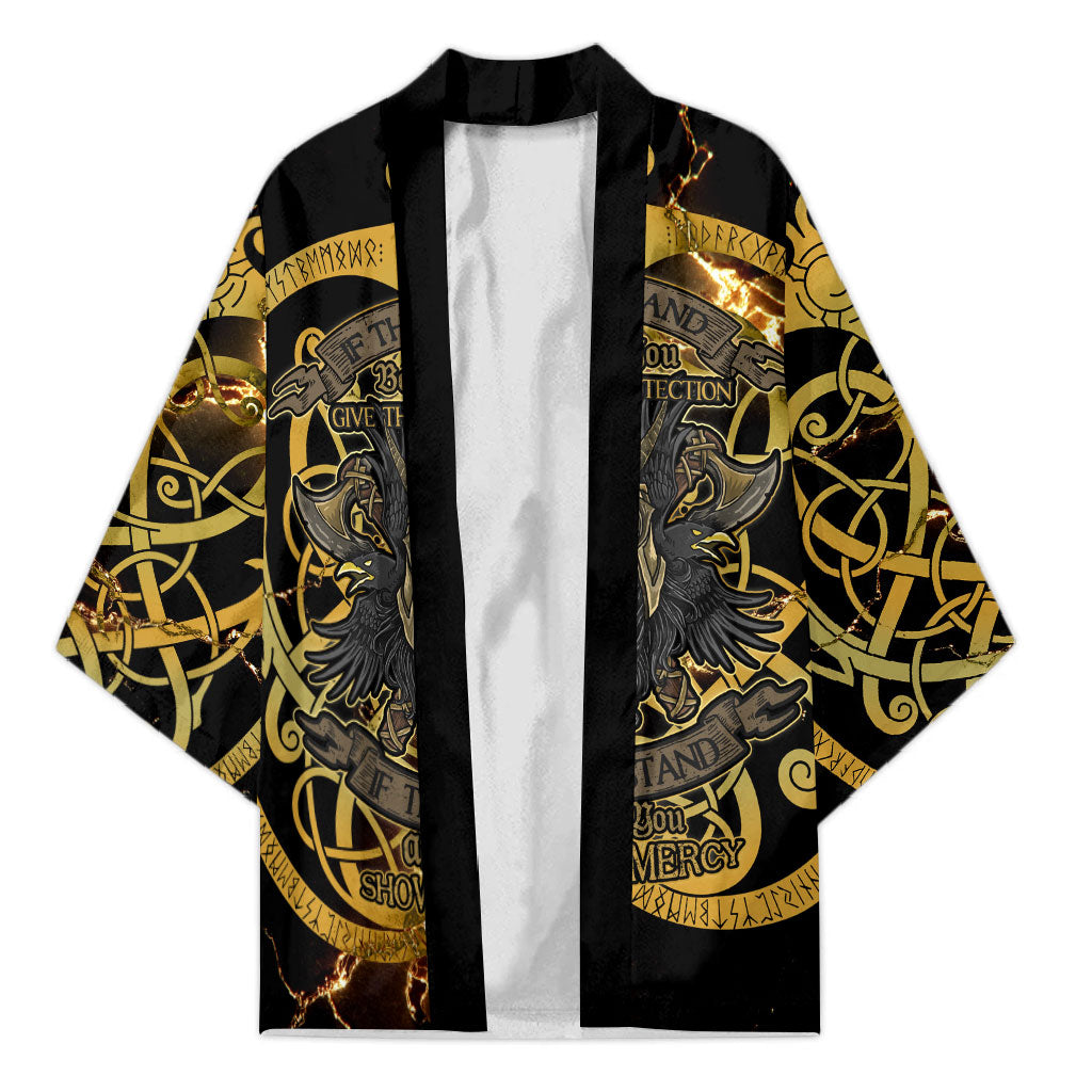 Viking Warrior Guardian Quote Kimono Runic Circle Odin Ravens Mythology Dark Gold