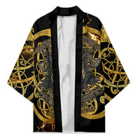 Viking Warrior Guardian Quote Kimono Runic Circle Odin Ravens Mythology Dark Gold
