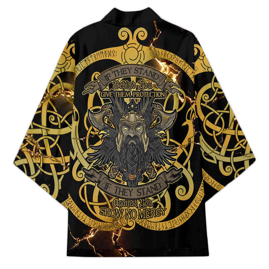 Viking Warrior Guardian Quote Kimono Runic Circle Odin Ravens Mythology Dark Gold