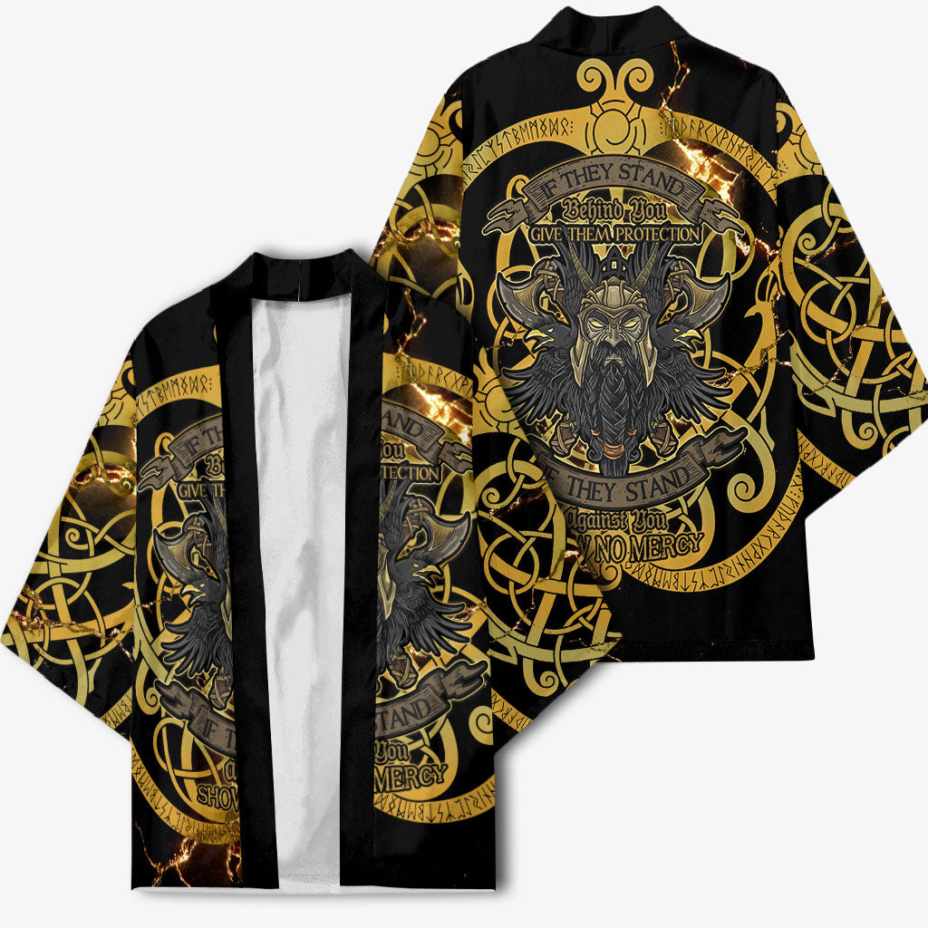 Viking Warrior Guardian Quote Kimono Runic Circle Odin Ravens Mythology Dark Gold