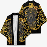 Viking Warrior Guardian Quote Kimono Runic Circle Odin Ravens Mythology Dark Gold