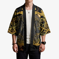 Viking Warrior Guardian Quote Kimono Runic Circle Odin Ravens Mythology Dark Gold