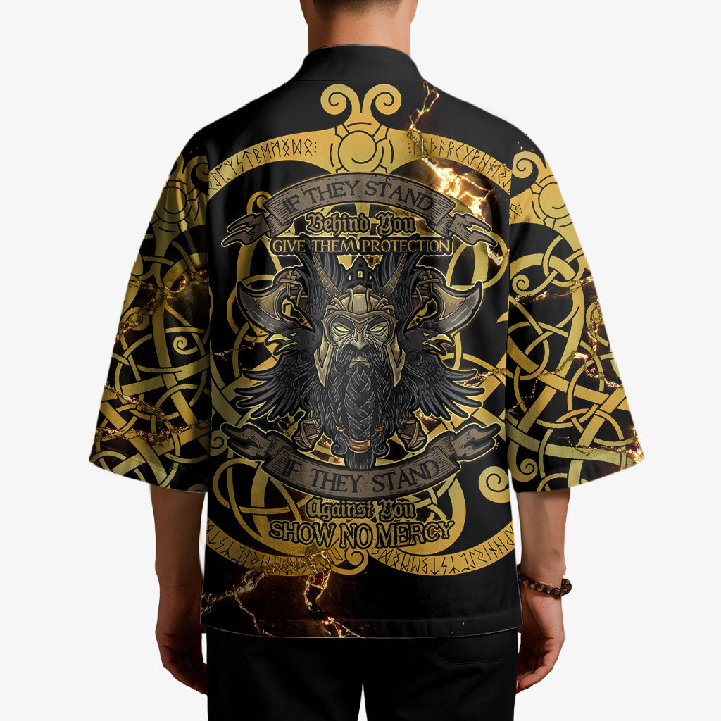 Viking Warrior Guardian Quote Kimono Runic Circle Odin Ravens Mythology Dark Gold
