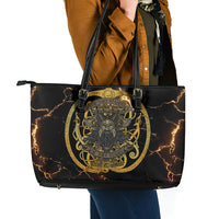 Viking Warrior Guardian Quote Leather Tote Bag Runic Circle Odin Ravens Mythology Dark Gold