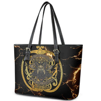 Viking Warrior Guardian Quote Leather Tote Bag Runic Circle Odin Ravens Mythology Dark Gold
