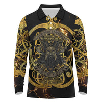 Viking Warrior Guardian Quote Long Sleeve Polo Shirt Runic Circle Odin Ravens Mythology Dark Gold