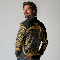 Viking Warrior Guardian Quote Long Sleeve Polo Shirt Runic Circle Odin Ravens Mythology Dark Gold