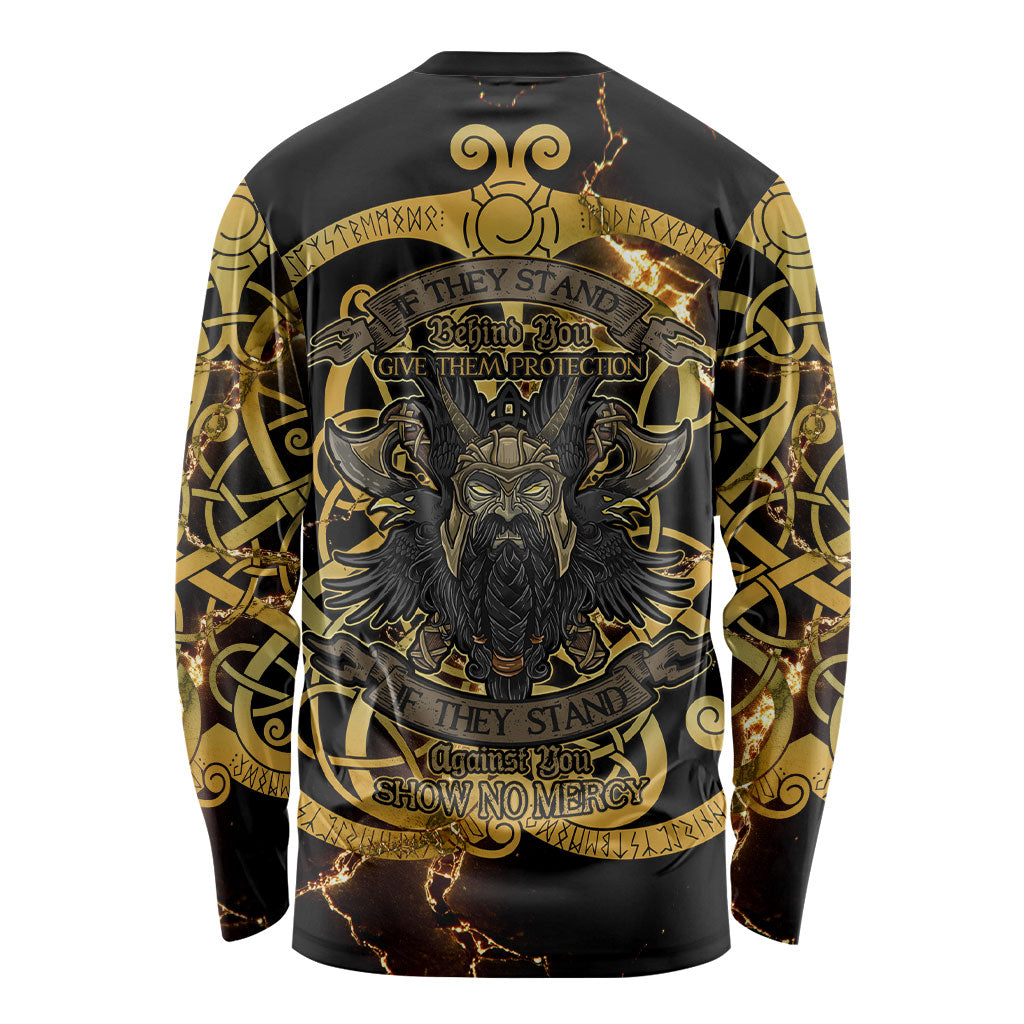 Viking Warrior Guardian Quote Long Sleeve Shirt Runic Circle Odin Ravens Mythology Dark Gold