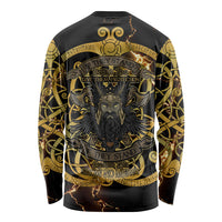 Viking Warrior Guardian Quote Long Sleeve Shirt Runic Circle Odin Ravens Mythology Dark Gold