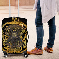 Viking Warrior Guardian Quote Luggage Cover Runic Circle Odin Ravens Mythology Dark Gold