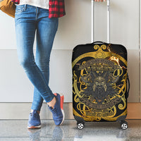 Viking Warrior Guardian Quote Luggage Cover Runic Circle Odin Ravens Mythology Dark Gold