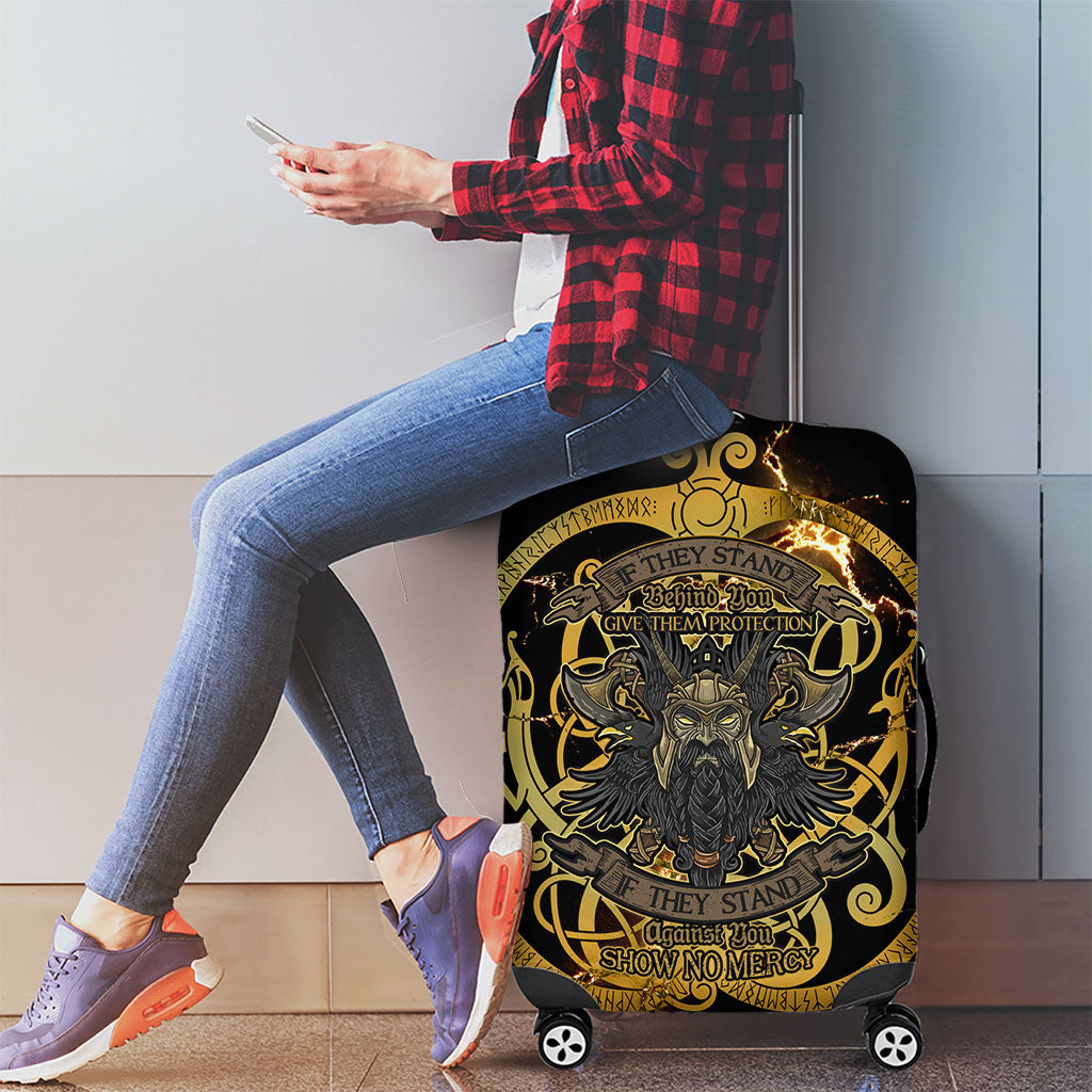 Viking Warrior Guardian Quote Luggage Cover Runic Circle Odin Ravens Mythology Dark Gold