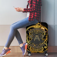 Viking Warrior Guardian Quote Luggage Cover Runic Circle Odin Ravens Mythology Dark Gold
