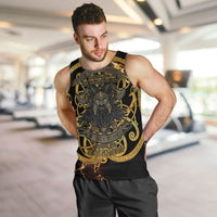 Viking Warrior Guardian Quote Men Tank Top Runic Circle Odin Ravens Mythology Dark Gold
