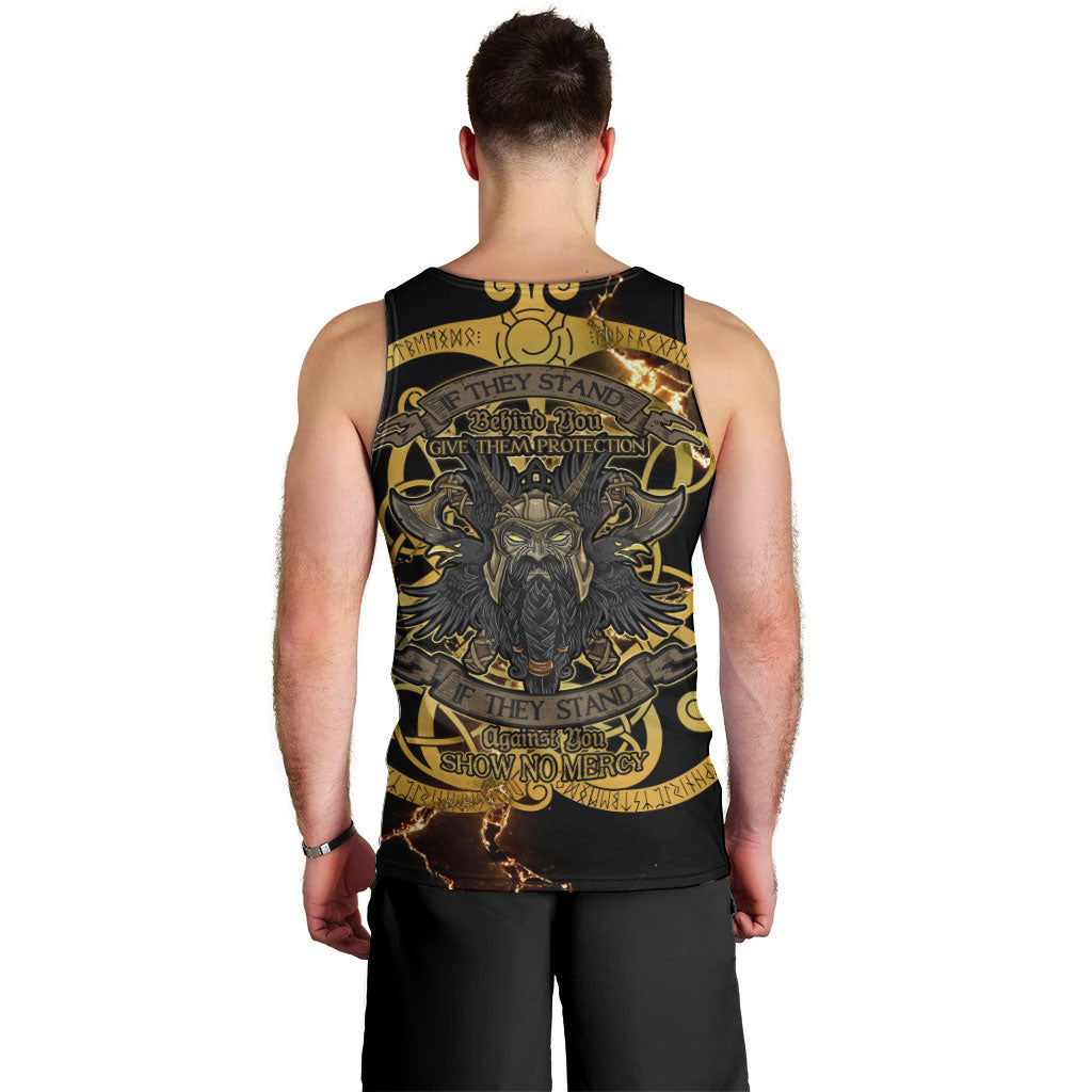Viking Warrior Guardian Quote Men Tank Top Runic Circle Odin Ravens Mythology Dark Gold