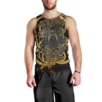 Viking Warrior Guardian Quote Men Tank Top Runic Circle Odin Ravens Mythology Dark Gold