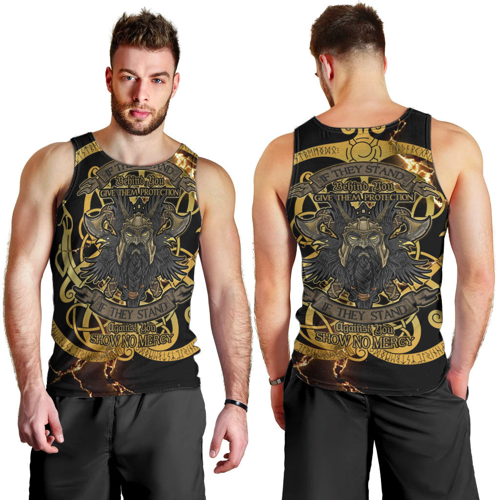 Viking Warrior Guardian Quote Men Tank Top Runic Circle Odin Ravens Mythology Dark Gold