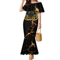 Viking Warrior Guardian Quote Mermaid Dress Runic Circle Odin Ravens Mythology Dark Gold